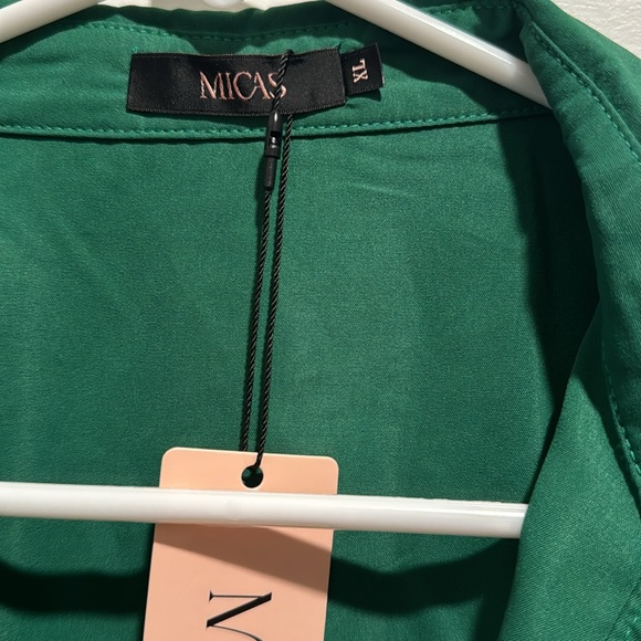 Green XL Basic Flap Pocket Twist Hem Shirt - Picture 3 of 4